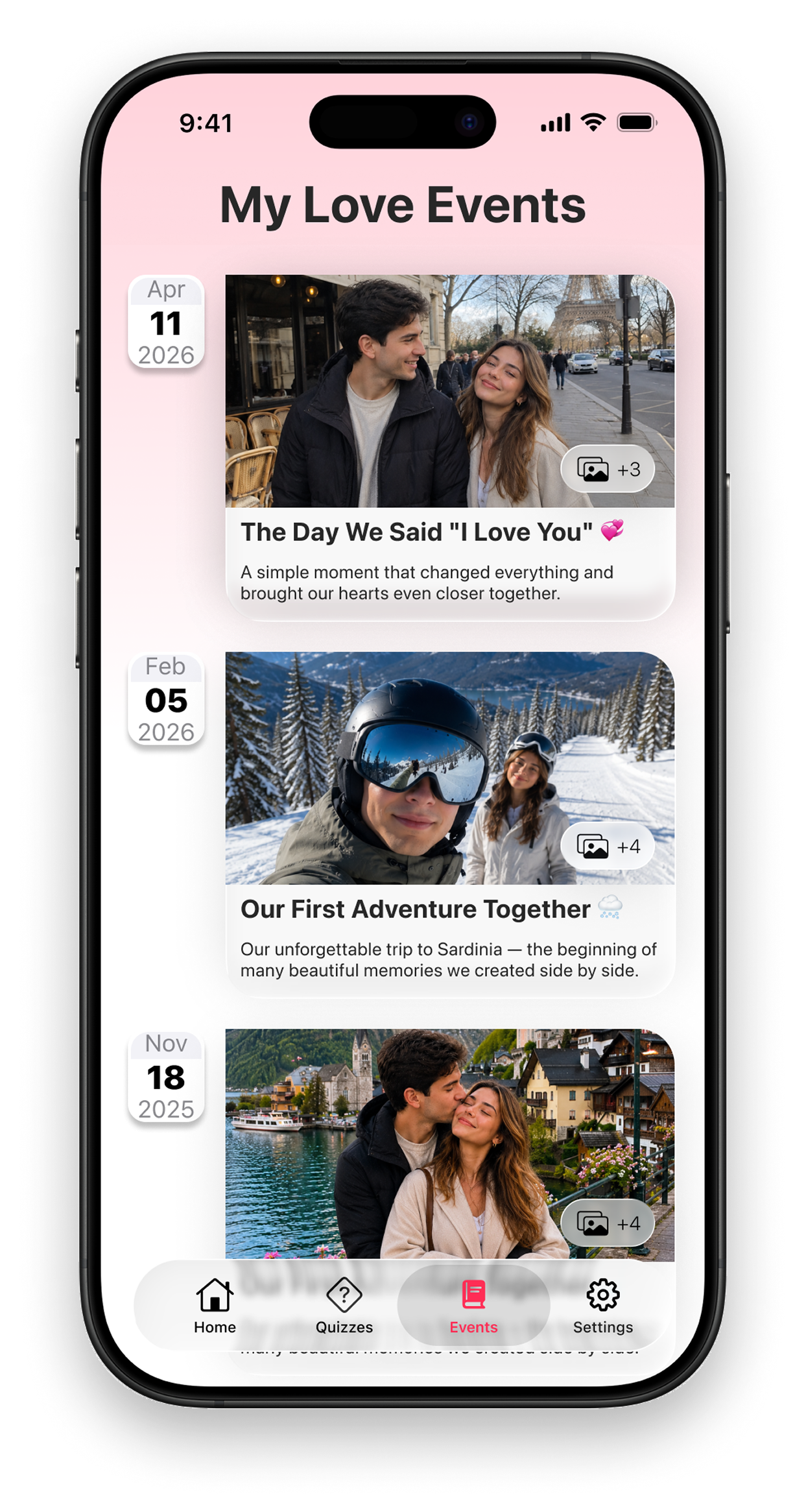 My Love events timeline on iPhone